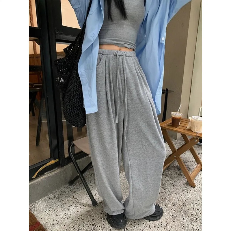 oversized gray womens sports pants jogging Korean fashion wide leg bag casual Haruku Trouser hiphop