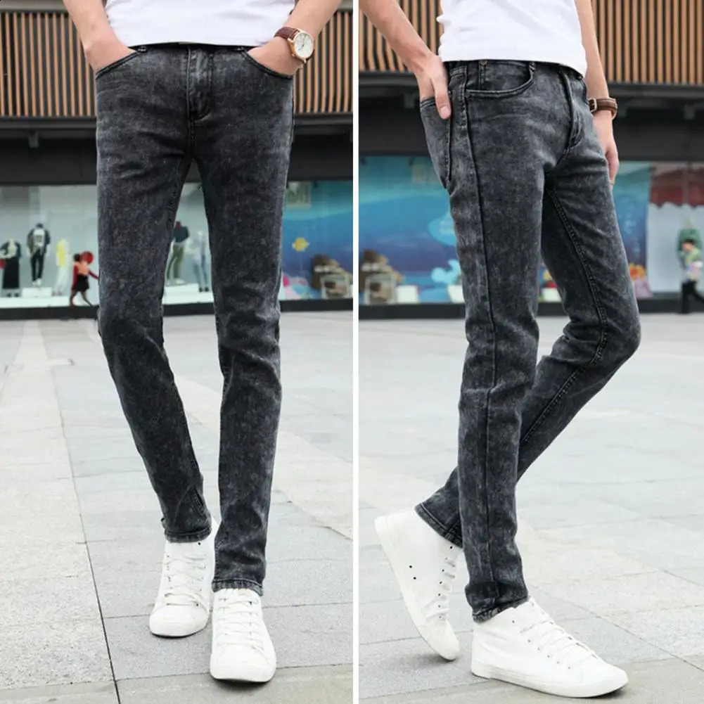 Simple Skinny Jeans SkinTouch Slim Fit Pencil Denim Trousers Zipper Button Fly Straight Leg Long Male Clothing 240826Z
