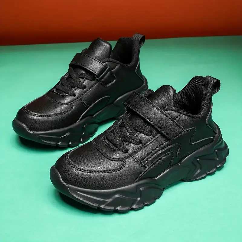 Childrens running shoes boys black casual sports shoes leather waterproof outdoor shoes W250318