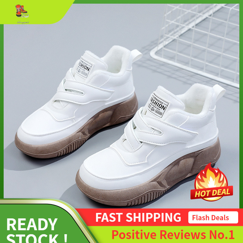 Ddmysports K Winter New White Women S Korean Edition Thick Bottom With Velvet For Warmth And Eight Increase Board Shoes Cotton OUTDOOR