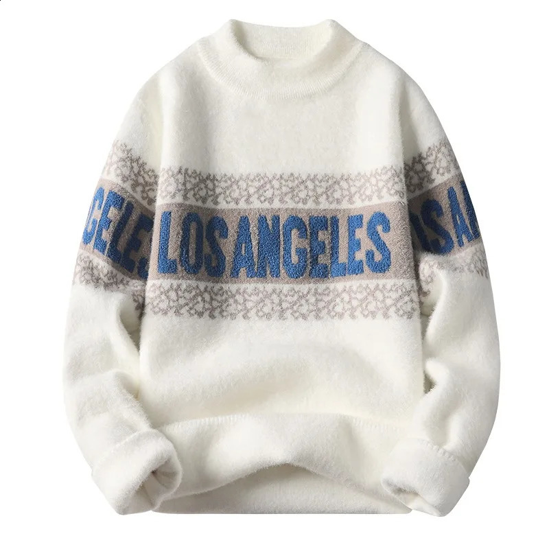 Mens Crystal Mink Sweater Knitted Fashion Letter Printed Pulling Comfortable Sweater 240829