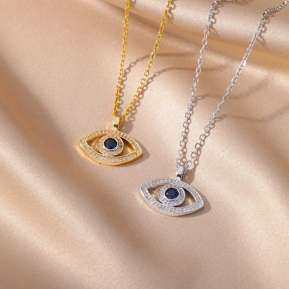 Zircon Evil Eye Pendant Necklace Female Stainless Steel Lucky Trkiye Devil Eye Necklace 2023 New Trend Aesthetic Jewelry W240828