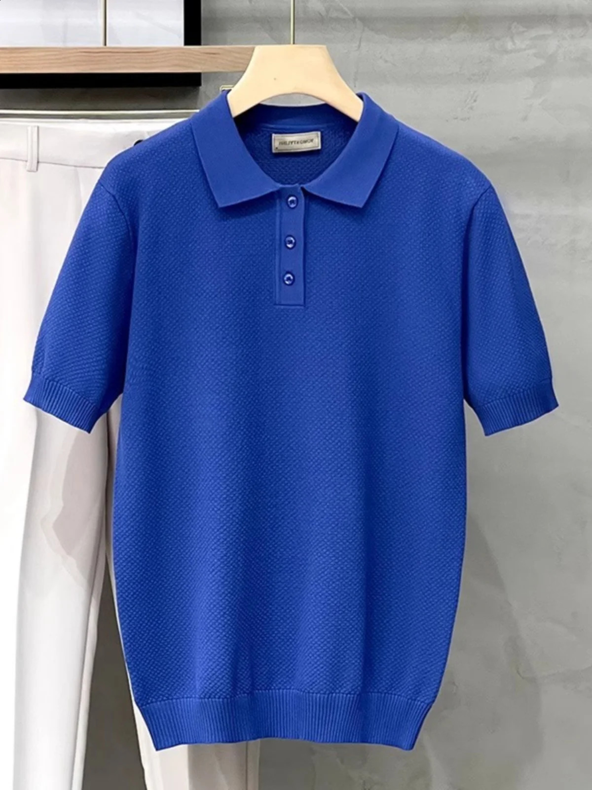 High elasticity mens short sleeved knitted polo shirt summer British style solid casual slim fit clothing C101 240828