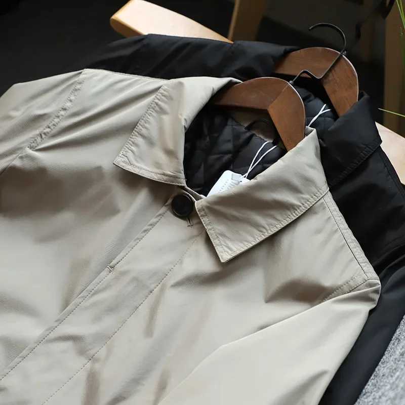 Men's Trench Coats Mens Cloth2022 waterproof and tear resistant autumn and winter Japanese style quilted warm mens mid length trench coat J240824