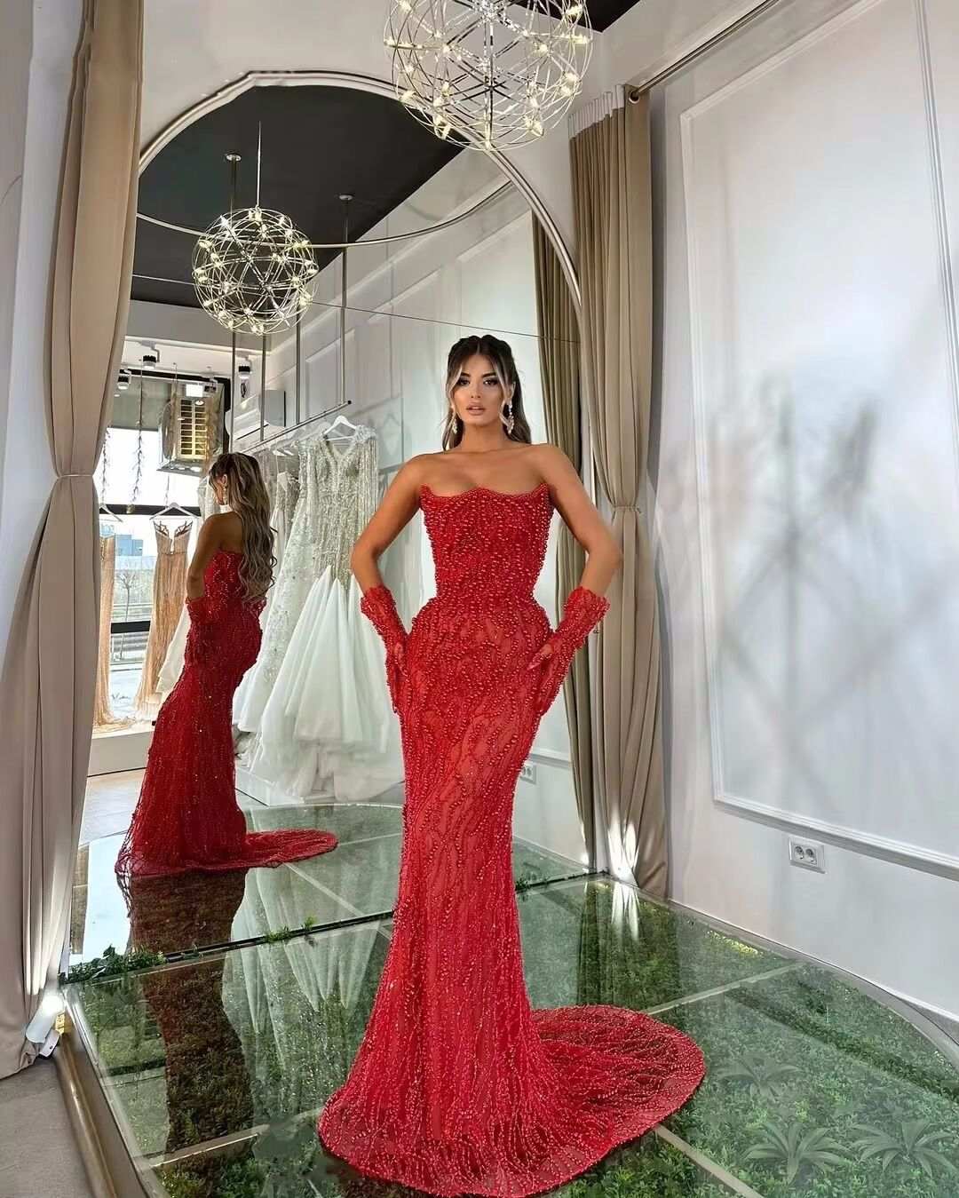 Pearls Prom Dress Luxury Shine Evening Dress Brush trailing Sequins Bridal Gown Custom Made Sleeveless Plus Size Customized L241242