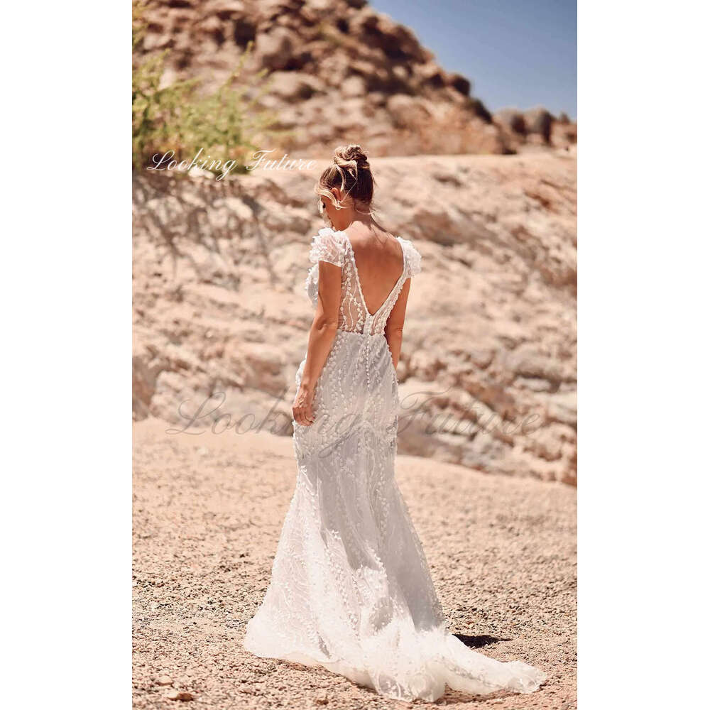 Exquisite Satin White Mermaid Wedding Dress V Neck Sleeveless Cap Sleeve Open Back Bride Gown For Woman Vestido de Novia