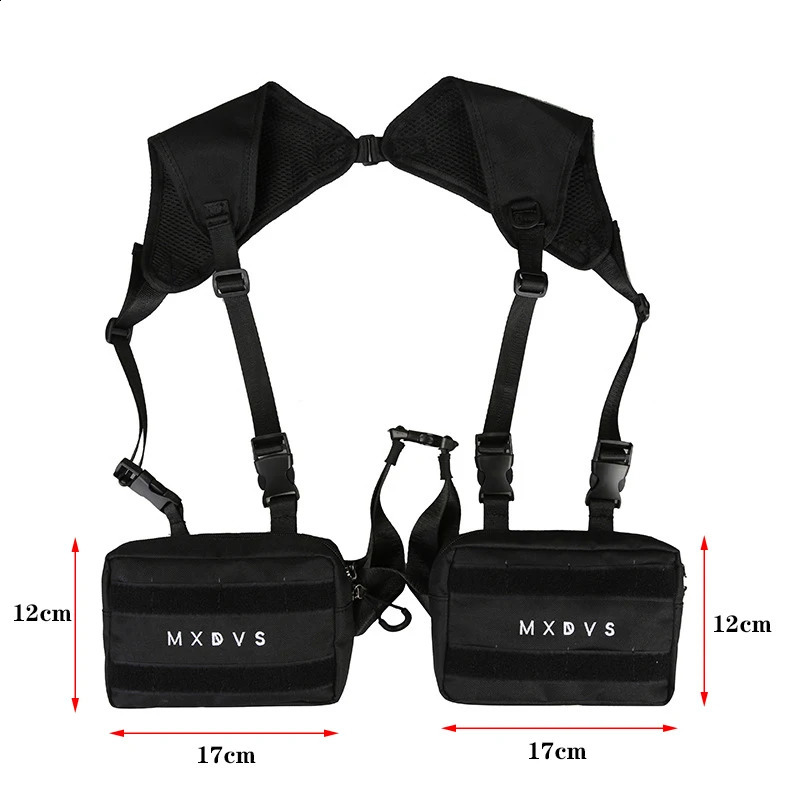 Unisex Black Chest Rig Bag Streetwear Tactical Vest Hip-hop Chest Bags Fashion Tactics Waist Pack Woman Functional Square Bag 240829