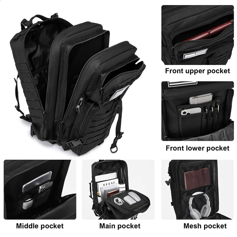 Outdoor Backpack Molle Bag 45L Waterproof Daypack 3 Day Bug out Backpacks 240829