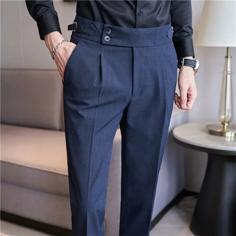 High quality Naples mens high waisted business formal social suit mens casual party slim fit dress set pants 28-38 240828
