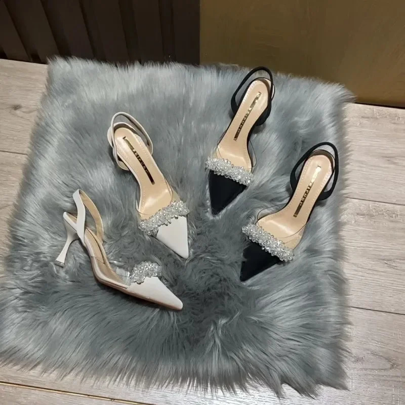 Summer Casual Womens Sexy Sparkling Rhinestone Ball Stiletto Heels Party Pointed Toe Womens Fashion Sandals 240827
