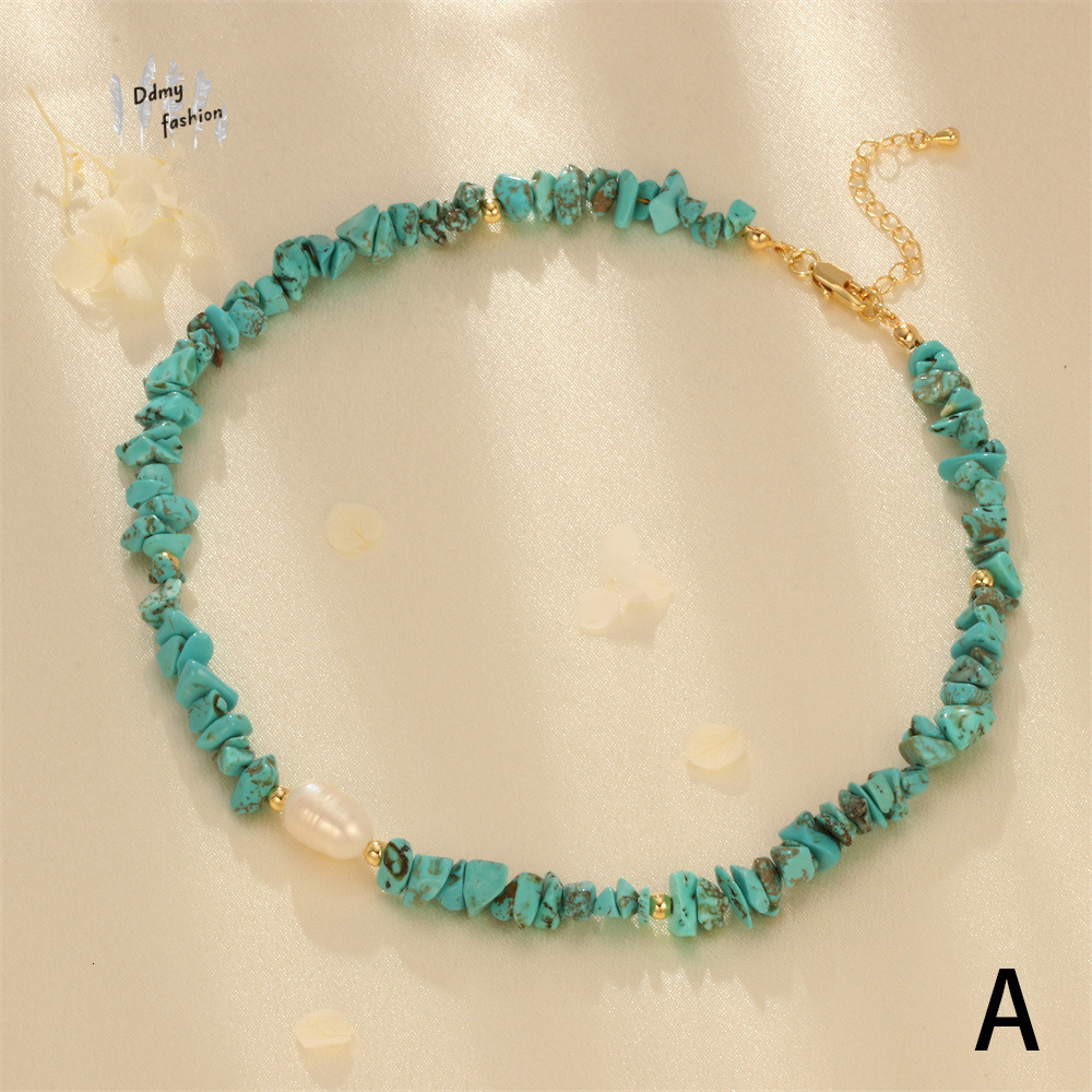 Bohemian style accessories, women's summer orchid pine amethyst necklace, colorful crushed stone splicing pearl necklace F08.30-13.5 a5ca2