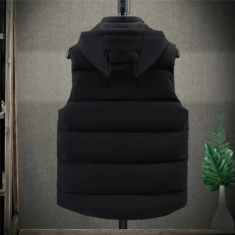 Mens Winter Tank Top Plus Size 5XL Hat Detachable Waist Coat Camo Sleeveless Jacket Warm Parkas Unloading 240828