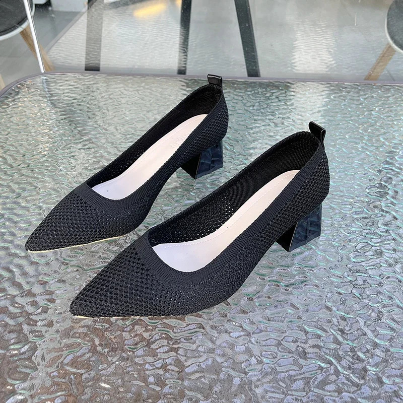 Womens large high heels 2024 high heels knitted breathable rubber non slip sole spring/summer latex shoes 240827