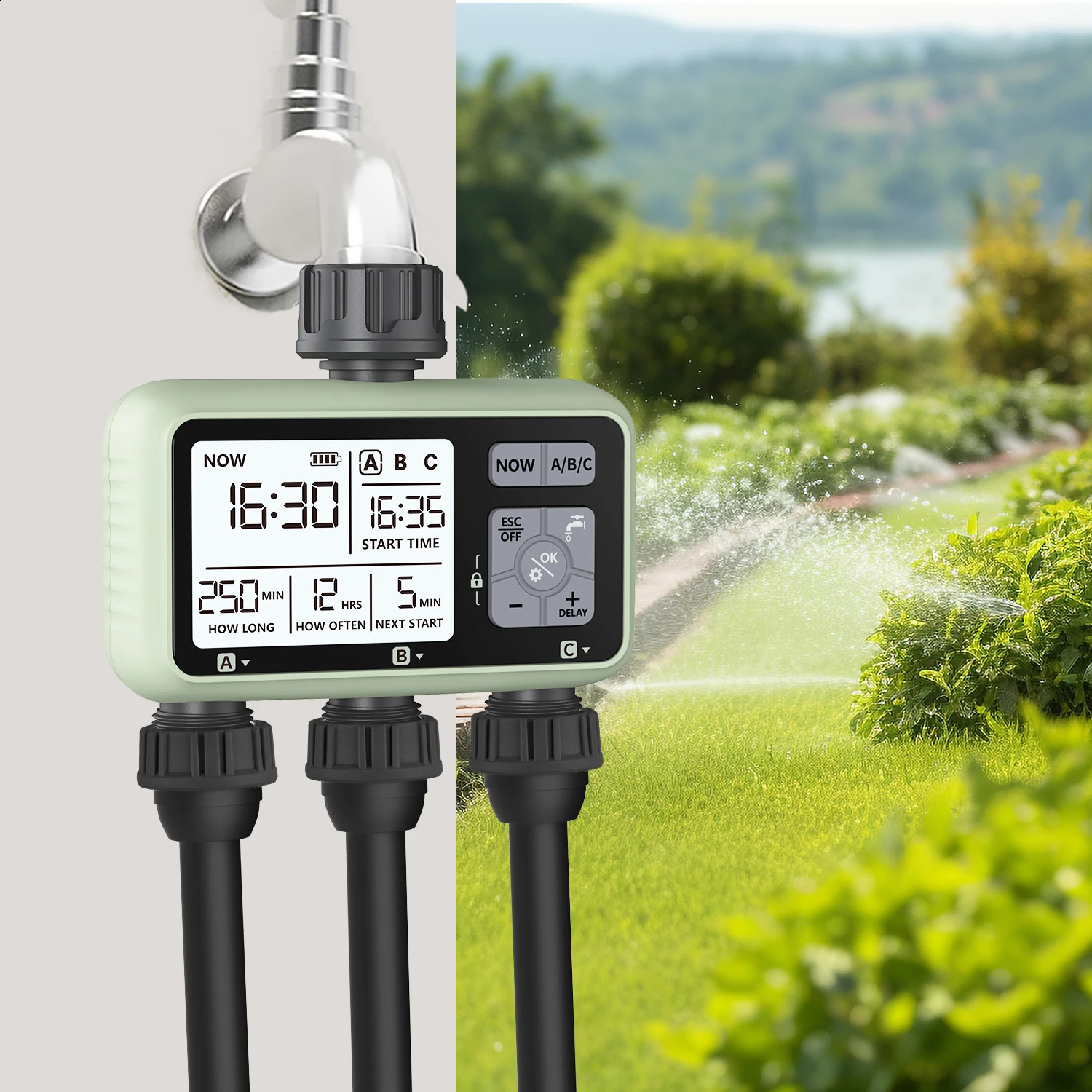 Eshico est 3-Outlet Water Timer Independent Control Program Digital Garden Sprinkler 240827CJ