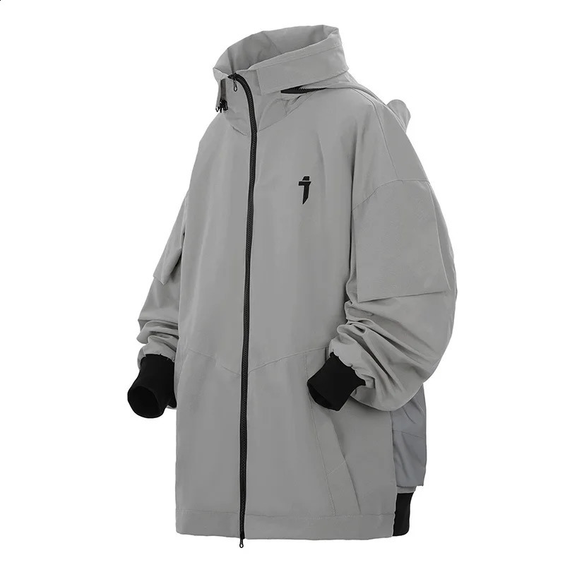 HKSH Heavy Industry Autumn Winter Mens Hidden Hooded Jacket Patchwork Loose Casual Stand Collar Zipper Trendy Sweatshirt HK2460 240828