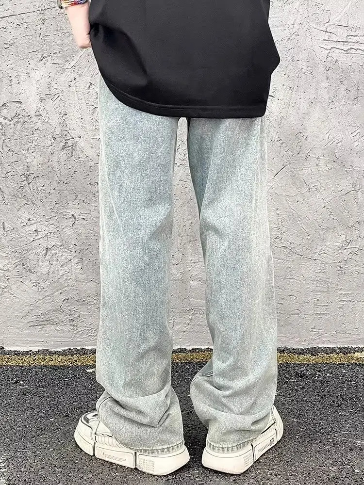 Ropa Y2K Streetwear Washed Blue Ripped Stacked Jeans Pants For Men Vintage Clothes Straight Hip Hop Denim Trousers Spodnie 240828