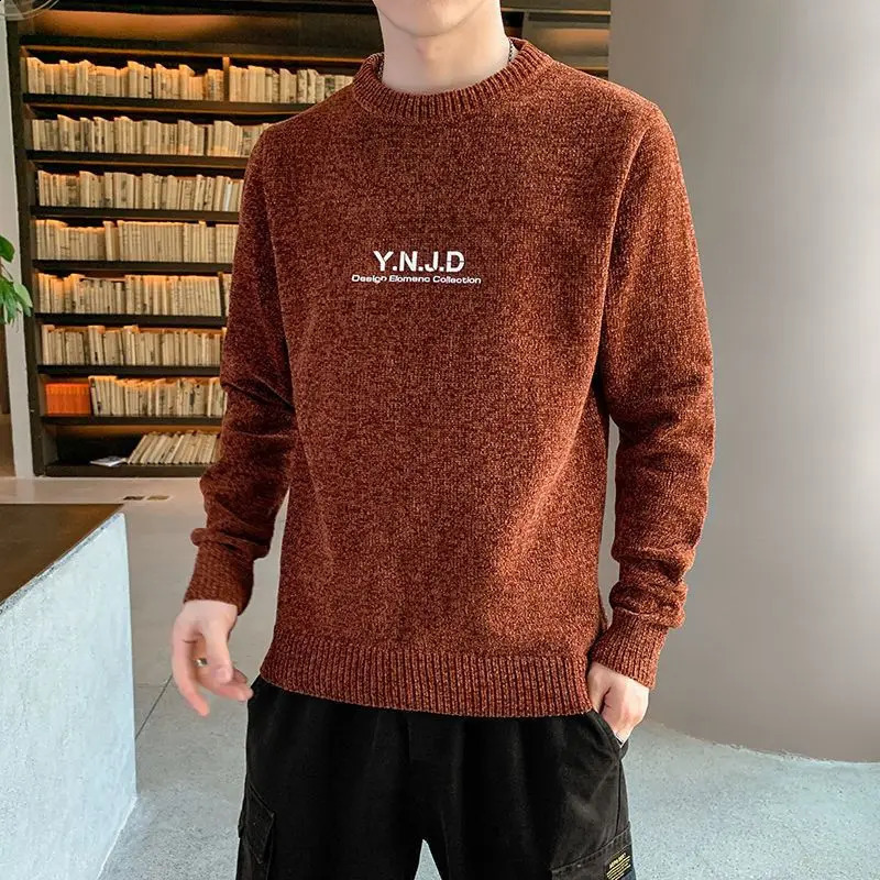 autumn and winter mens Korean version trend O-neck long sleeved sweater for teenagers to win fashion fully matched with SlimSweaters 240829