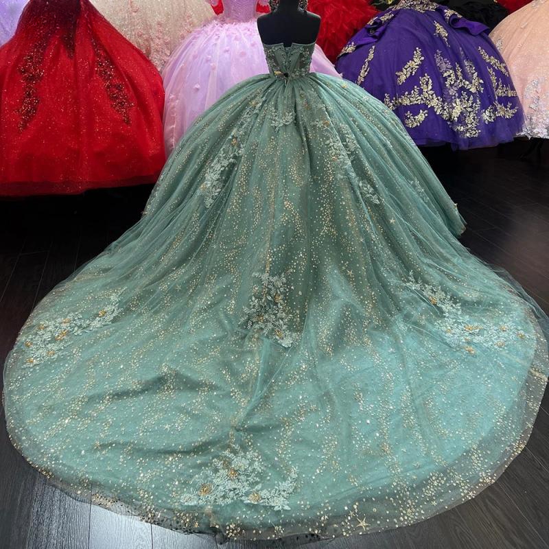 Mint Green Illusion Crystal Beading Ball Gown Quinceanera Dresses Sweetheart Appliques Lace Corset Vestidos De 15 Anos