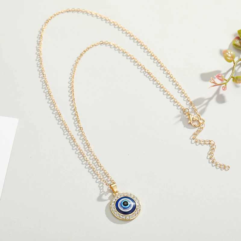 Dayoff 1 piece Trkiye crystal evil eye pendant necklace suitable for womens jewelry gold rimmed necklace N251 W240828