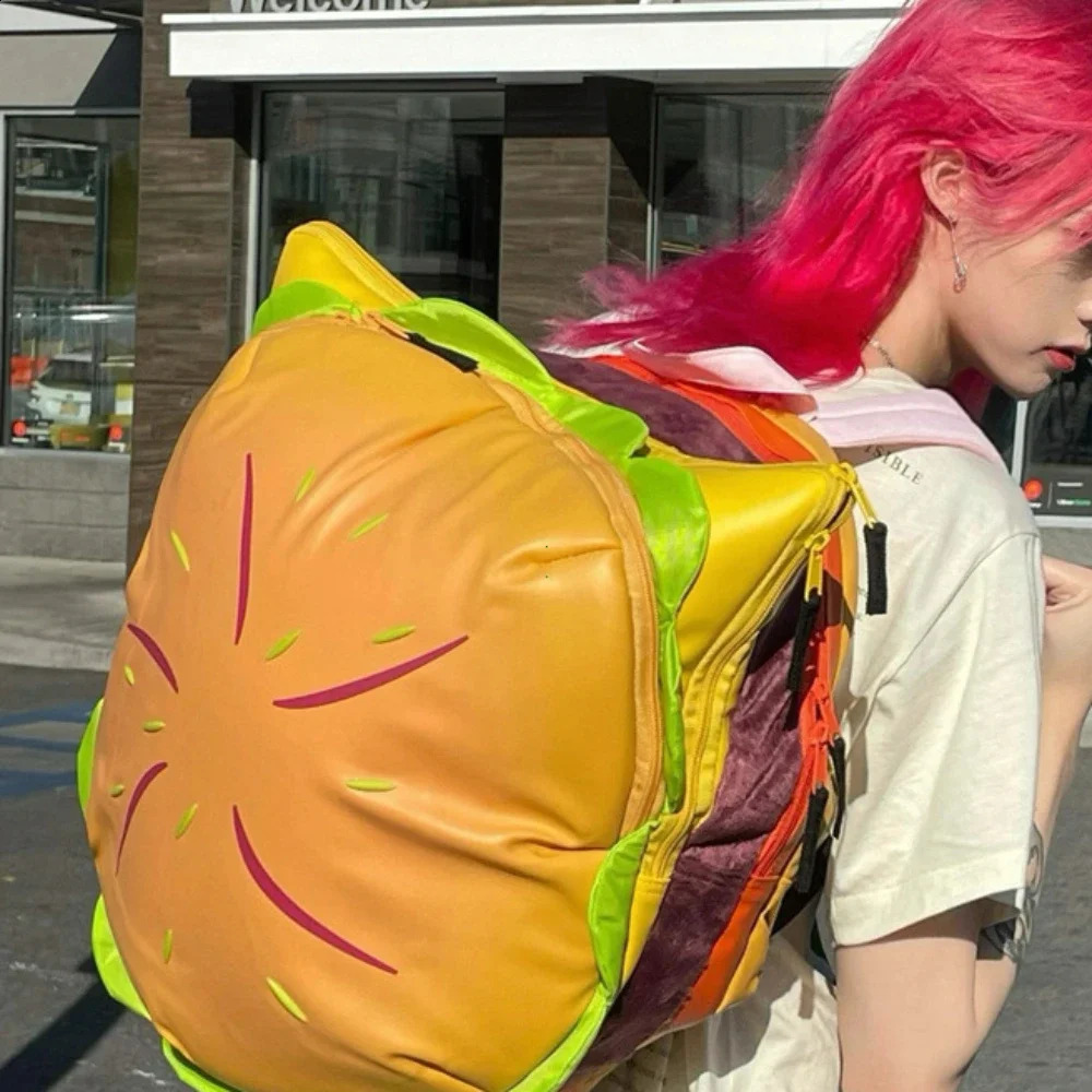 Stylish Hamburger Daypack Laptop Storage Zipper Portable Casual Tote PU Cheeseburger Backpack for Unisex Travel Outdoor Vacation 240829
