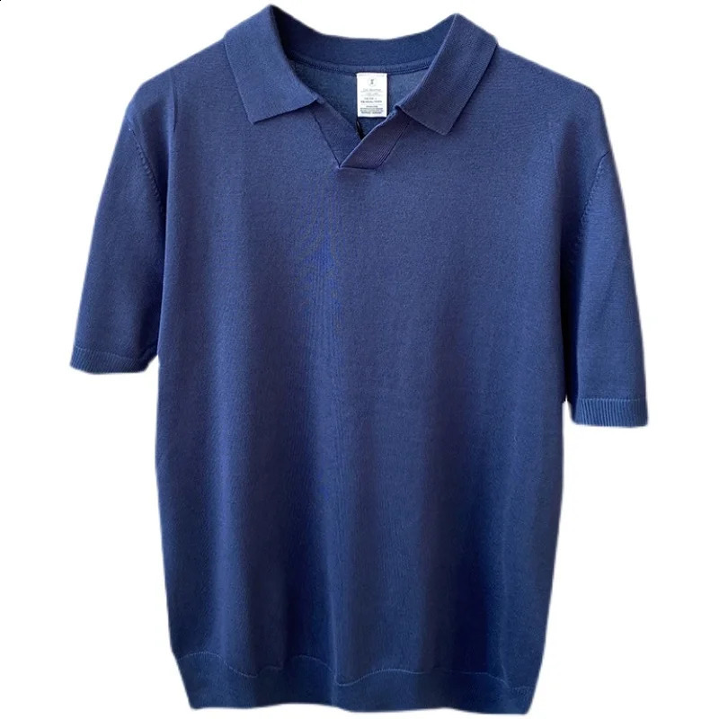 Spring and summer mens casual Vneck knitted short sleeved polo shirt 240828