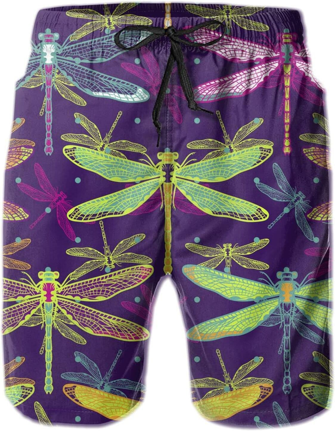 Mens Shorts 3D Printing Pattern Colorful Dragonfly Swim Trunks Quick Dry Stylish Beach Pants For Men Board Swimwear