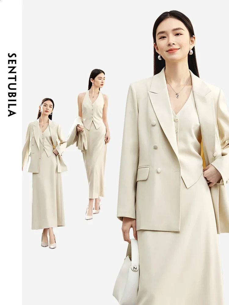 SENTUBILA Piece Sports Jacket Set For Womens Office Wear Autumn Elegant Waist Maxi Suit Z