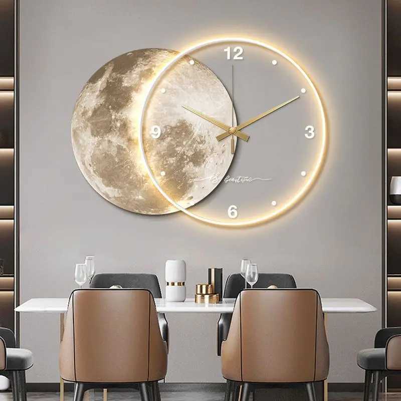 Wall Clocks Modern Moon Earth Model LED Light Silent Wall Clock for Living Room Bedroom Home Decor Gift R250325