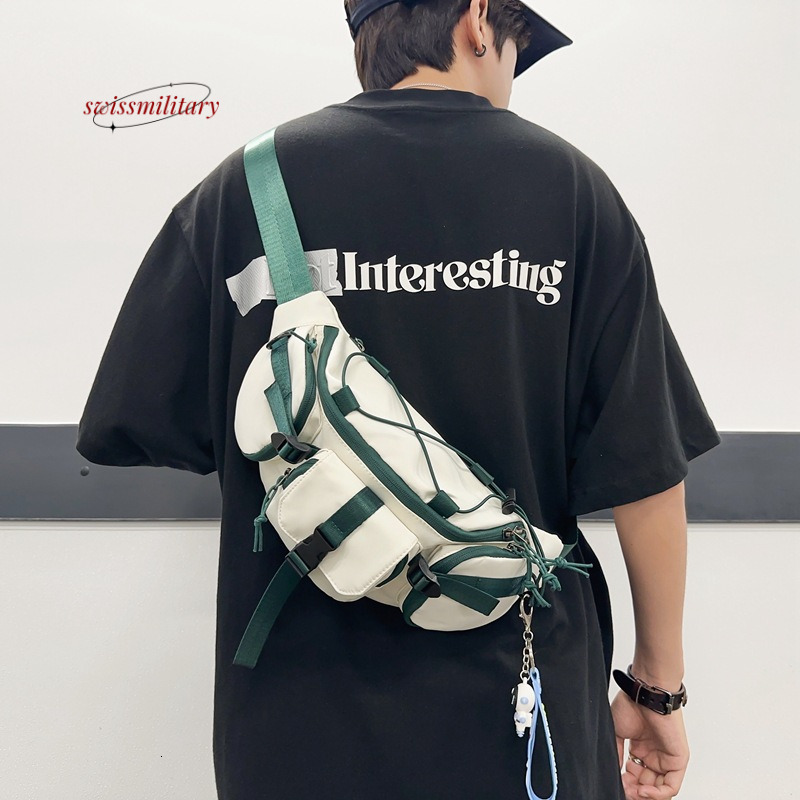 Swissmilitary Harajuku Street Trendy Chest for Men and Korean Version Unisex Girls Work Dress Crossbody Versatile Waist Bag #23