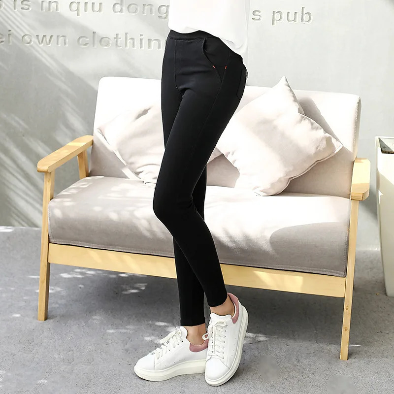 5XL Plus size womens autumn and winter pencil pants ultrathin elastic shorts Trouser black long leg clothing 240827