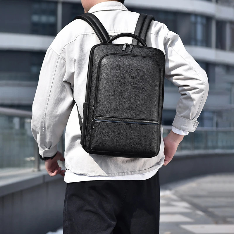 Fashion Mens PU Leather Backpack USB Charging Executive Briefcase Office Travel Laptop Office Business Casual Back Pack Bag o240829