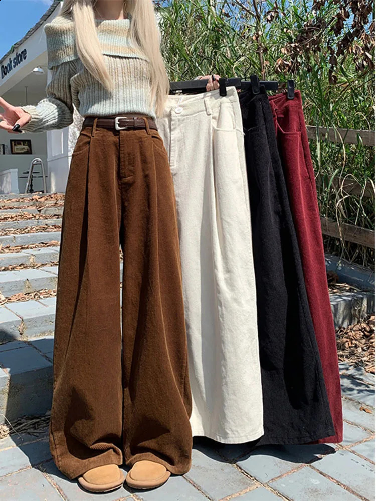 Autumn and Winter Women Thin Corduroy Wide-legged Pants Female Loose Versatile Casual Y2K Trousers Z260314