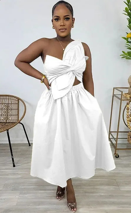 CM.YAYA Women Big Petal Front Strapless Midi Long Dress Summer Street Vestidos Sexy Party Evening Chic Big Swing Dresses 240828