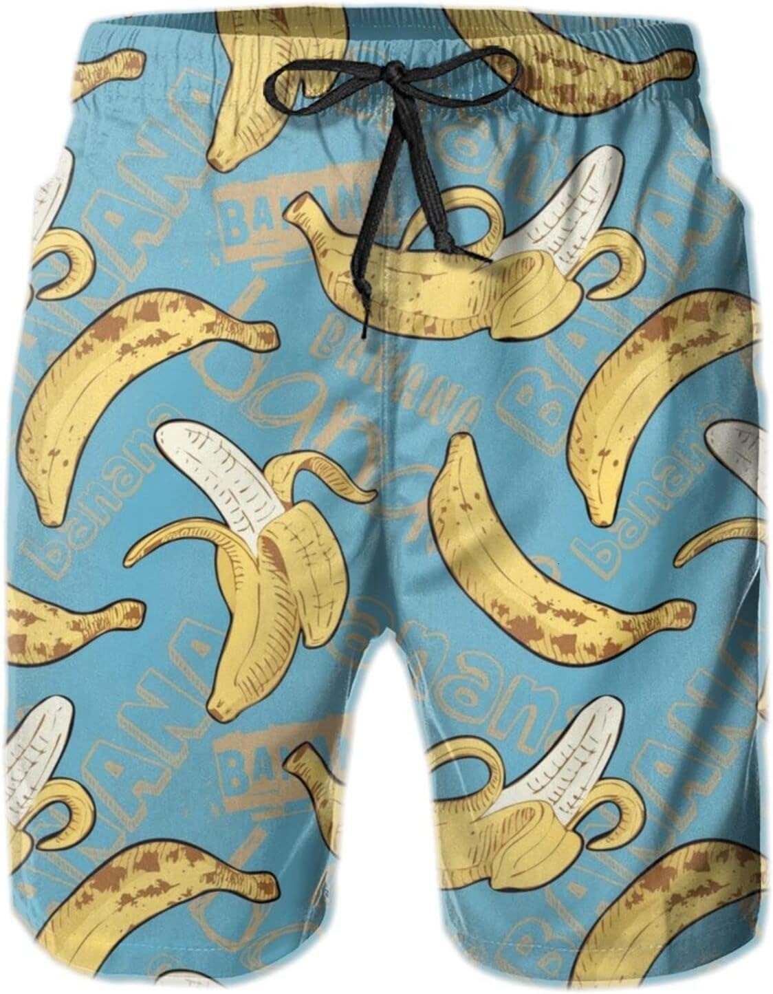 Mens Shorts 3D Printing Pattern Banana Doodle Swim Trunks Quick Dry Beach Pants For Men Print Board Swimwear