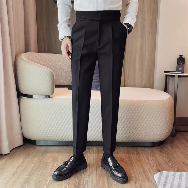British style Naples high waisted casual dress pants high-quality and fashionable mens slim fit simple social party full set pants 240828