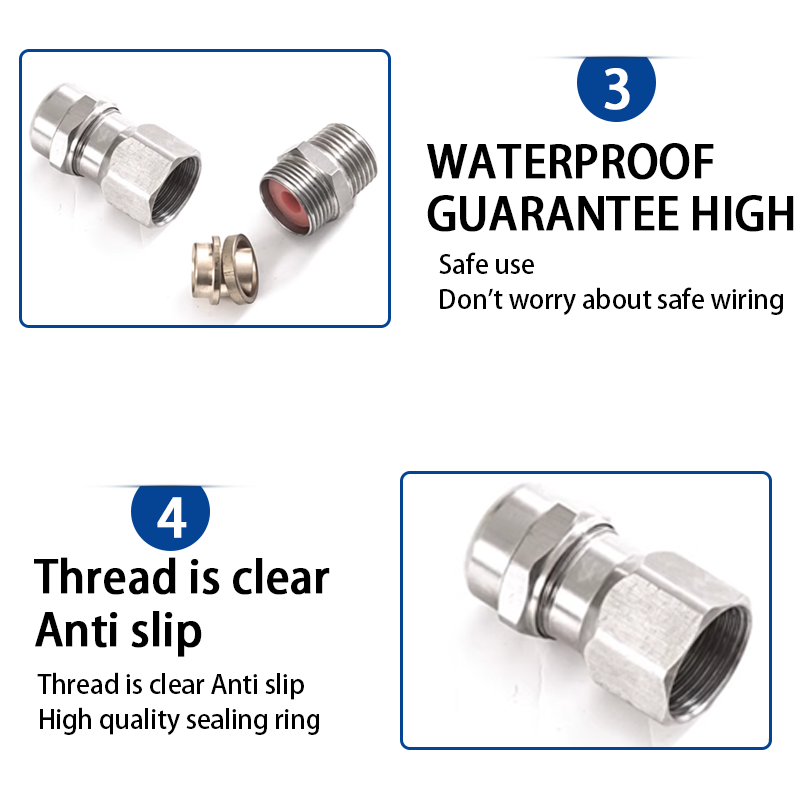 Durable 304 Stainless Steel Armored Gland with Sealant Properties for Robust Electrical Connections