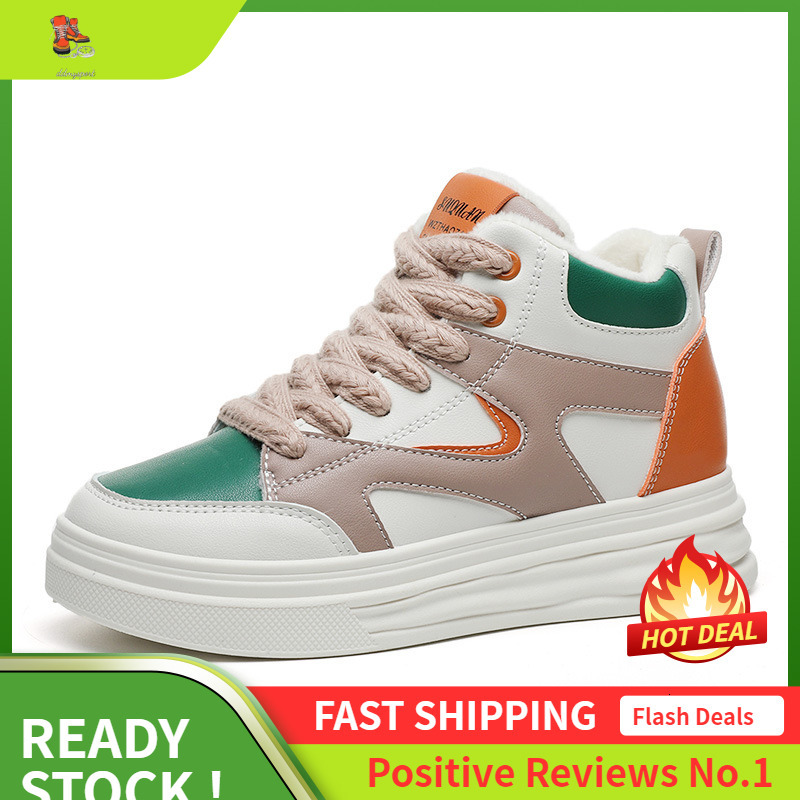 Ddmysports W Velvet Inner Height Increasing White Shoes For Women Thick Soled S New Small Size Color Blocked Hundred OUTDOOR