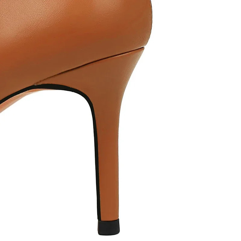 Elegant Womens 8cm High Heels Wedding Pump Bridal Classic Pu Leather Retro Slippers Womens Brown Black Office Shoes 240827