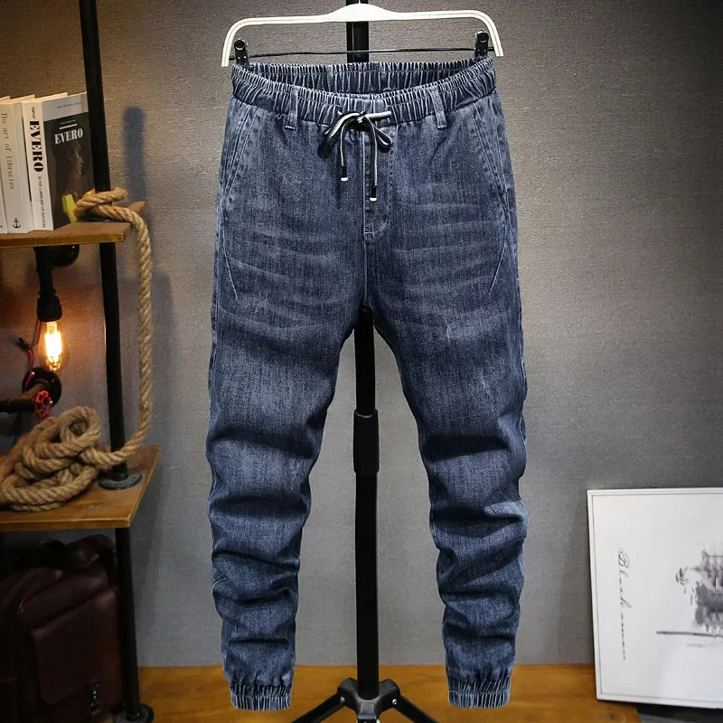 Large size jeans black mens style plus size harem pants automatic stretch ultra-thin feet trousers 7XL 6XL 5XL 240829