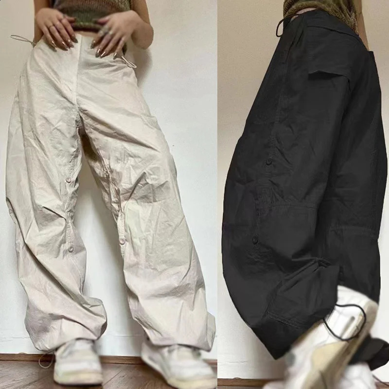 Womens Y2K cargo pants low waist sports drag wide leg loose mens streetwear punk casual technical ner 240827