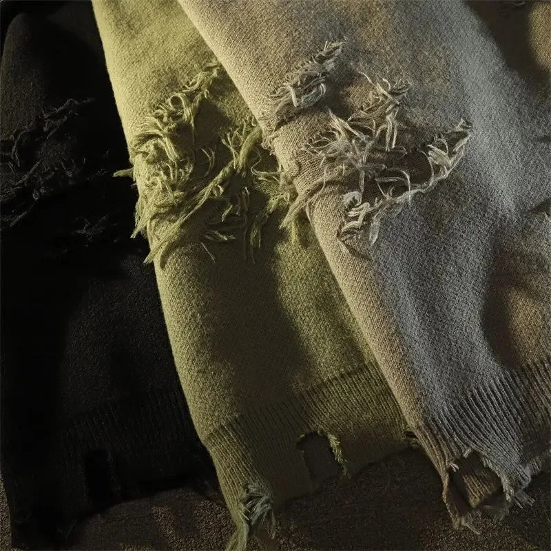 autumn and winter street casual retro Y2K hole pleated sweater loose clown sweater mens and womens long sleeved sweater 240829