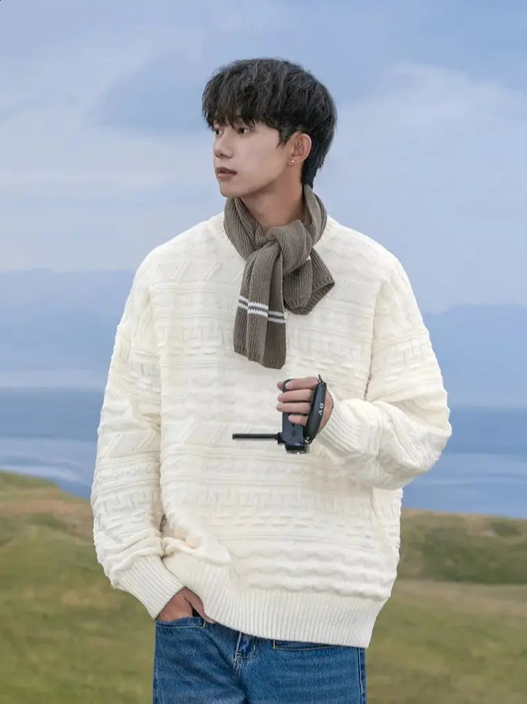 Retro striped soft latte sweater mens couple pattern autumn winter Japanese loose lazy style knitted warm sweater 240829