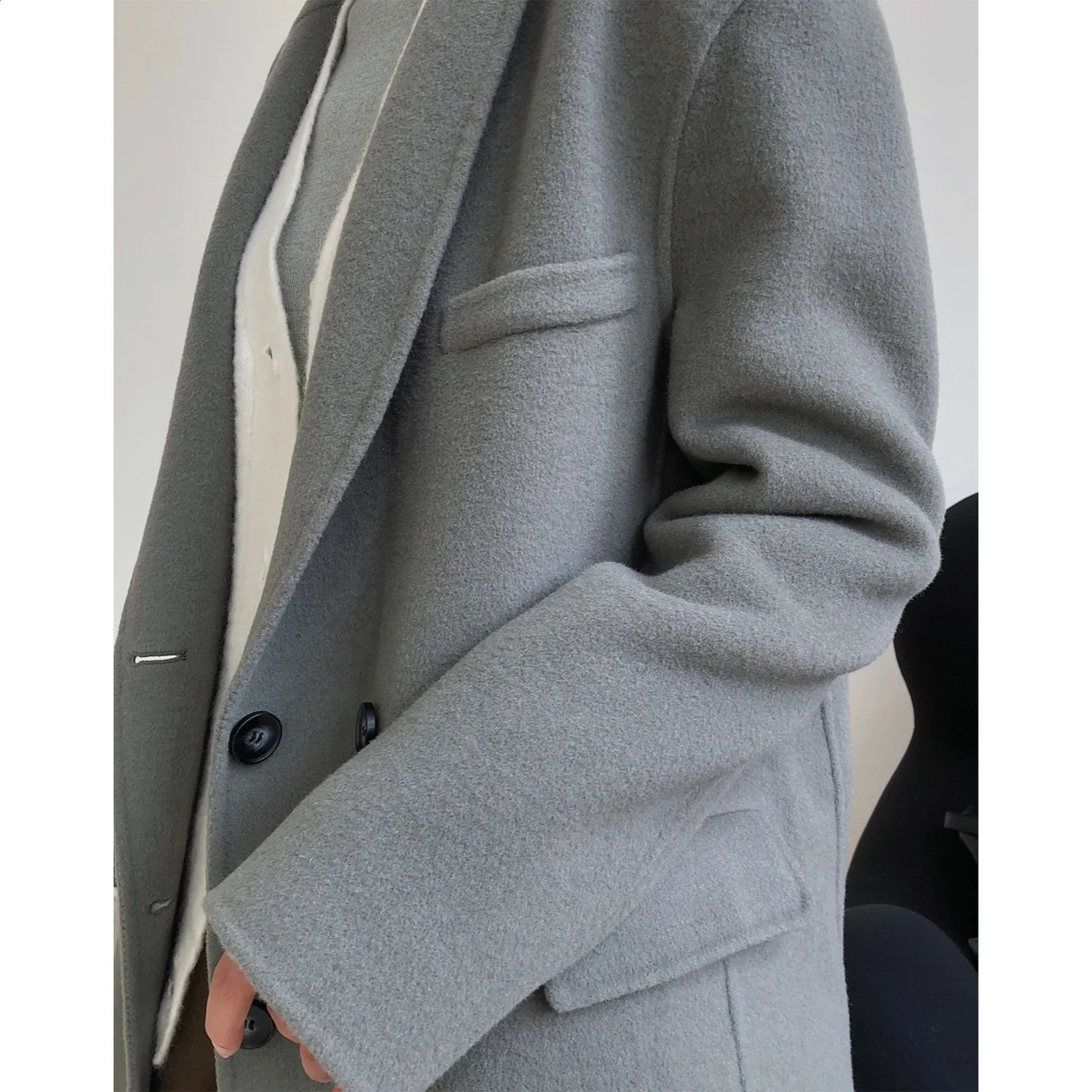 Winter retro fashion double-sided wool coat wide shoulder casual weight loss warm jacket loose fit 240828