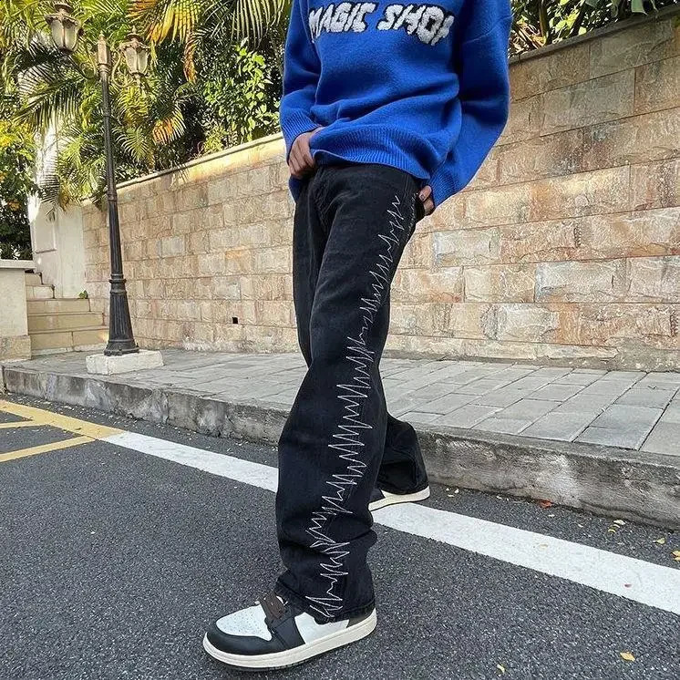 Trendy Hong Kong Style Mens Summer Jeans Unique Alphabet Hip Hop Fashion High Street Trouers Sleek Suitable for Men 240829