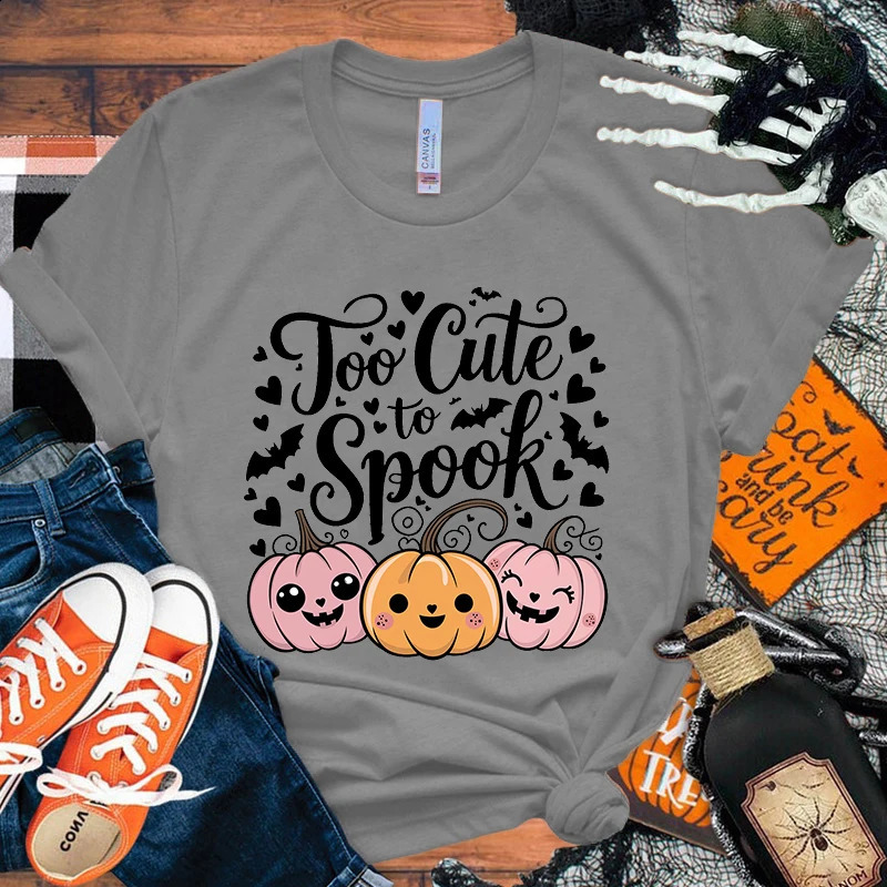 The Halloween pumpkin is too cute to make people shudder. Womens printed T-shirt summer T-shirt Harajuku casual round neck short sleeved shirt 240829