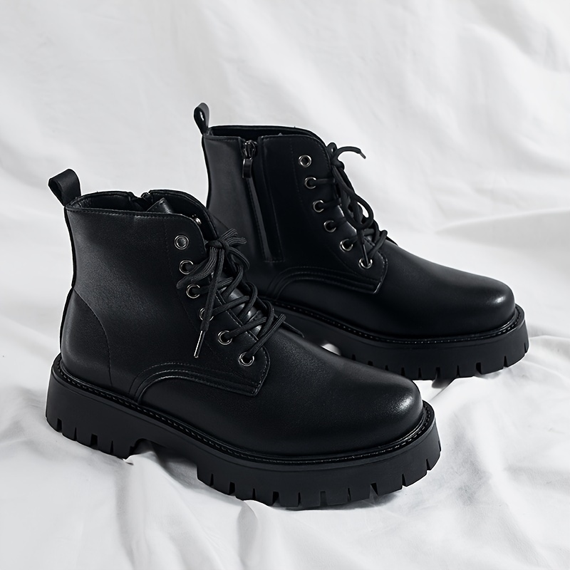 Men's Fashion Round Toe High Top Boots Martin Boots- Waterproof PU Upper, Non-slip PVC Sole, EVA Insole, Side Zipper Closure,Casual, Outdoor Acti
