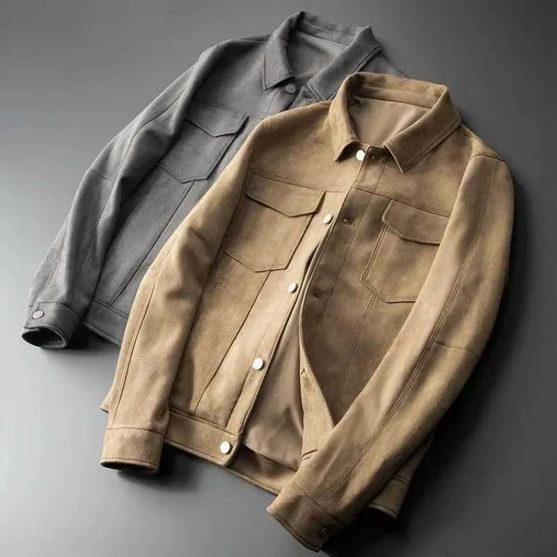 Men's Jackets Suede leather mens jacket SprNew business casual retro goods short jacket retro slim fit autumn UK wear-resistant jacket J240824