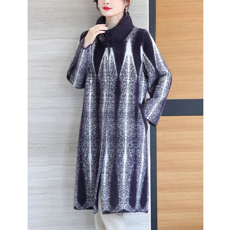 Autumn and winter mink jacket womens high-end plus size 6XL wool coat middle-aged and elderly mother collar jacket womens fashionable top 240828