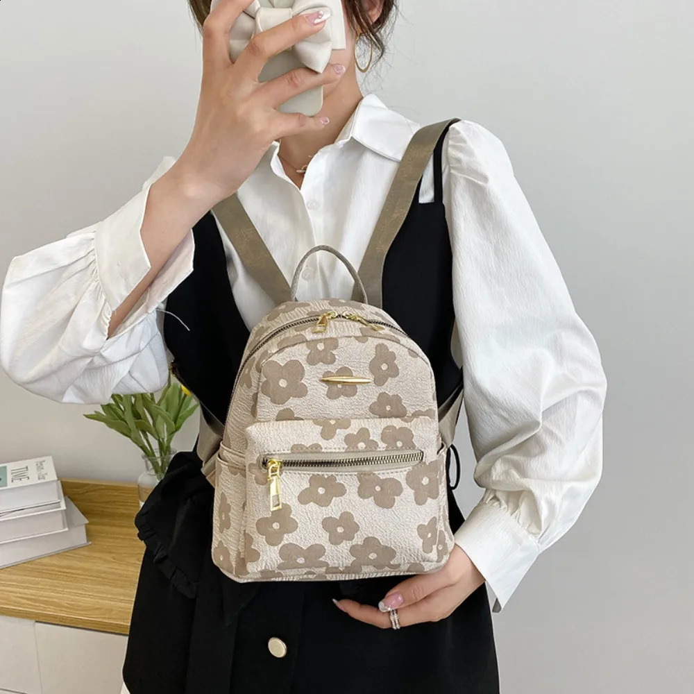 PU Leather Shoulder Mini Womens Backpack Multi functional Womens Phone Bag Flower Printed Womens School Backpack 240829