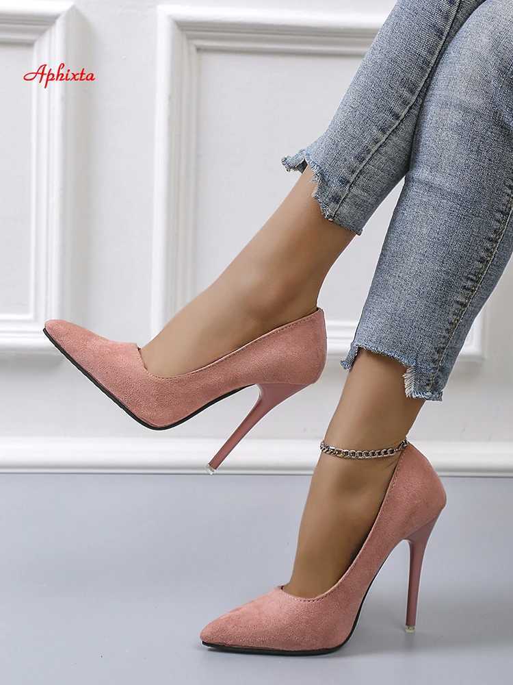 High Quality Aphixta 4.72-inch Ultra High Heels Pump Womens Solid Office Socks Pointed Toe Party Shoes Womens Plus Large 44 45 T241024